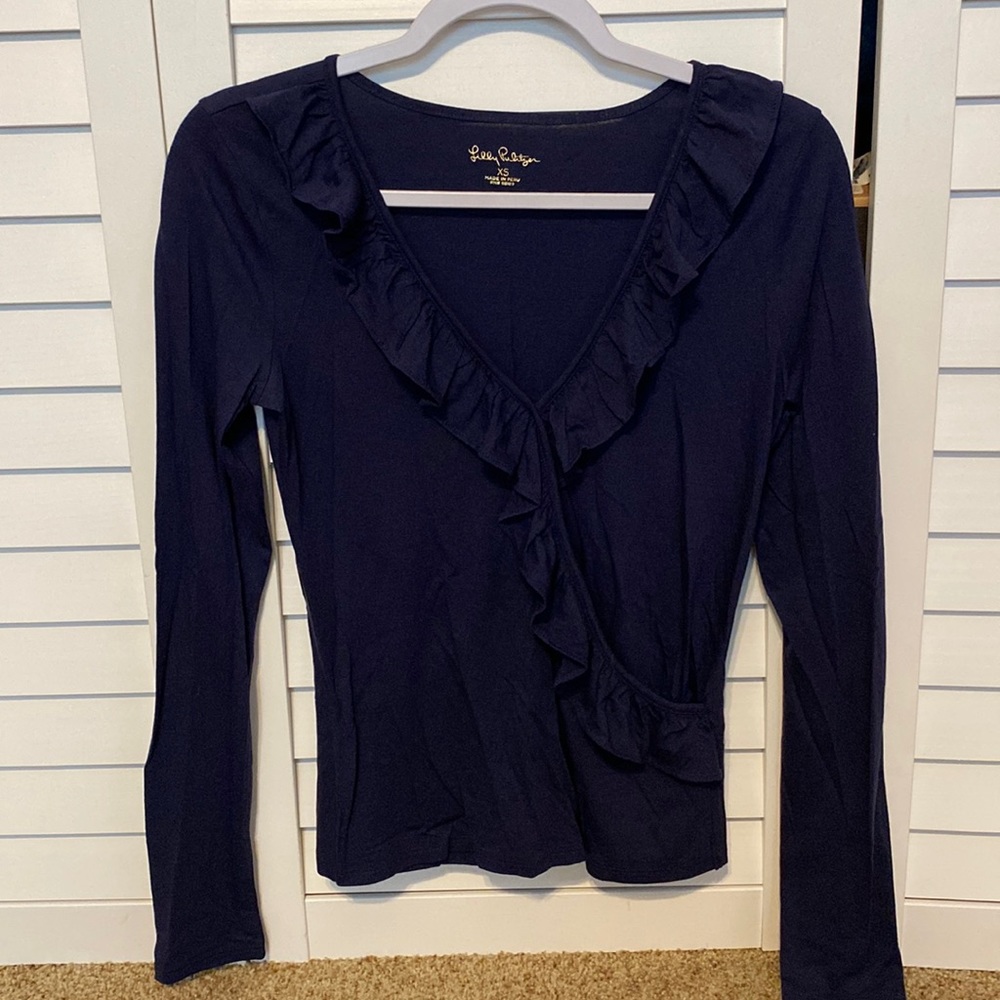 Lilly Pulitzer Long Sleeve V-Neck Ruffled Loredo Top Size XS